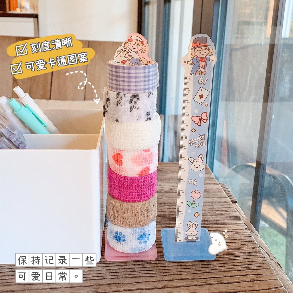 Thước kẻ cute đa năng xếp hình dễ thương 15 cm có giá đỡ đi kèm có thể tháo rời tiện lợi