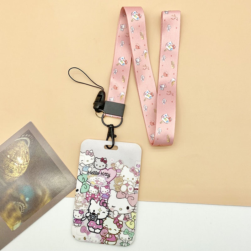 Bao Đựng Thẻ Có Dây Đeo Hình Hello Kitty Dễ Thương Giá Đỡ