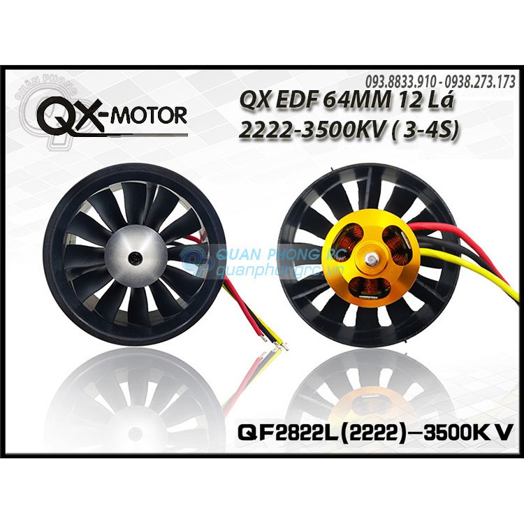 Ducted Fan 64mm 12 lá 3500KV Brushless Motor (3-4S)