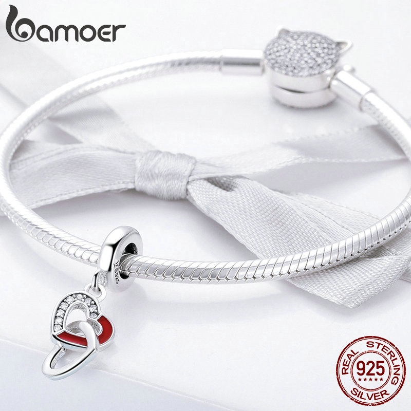 Hạt cườm Bamoer bạc 925 hình trái tim làm vòng tay