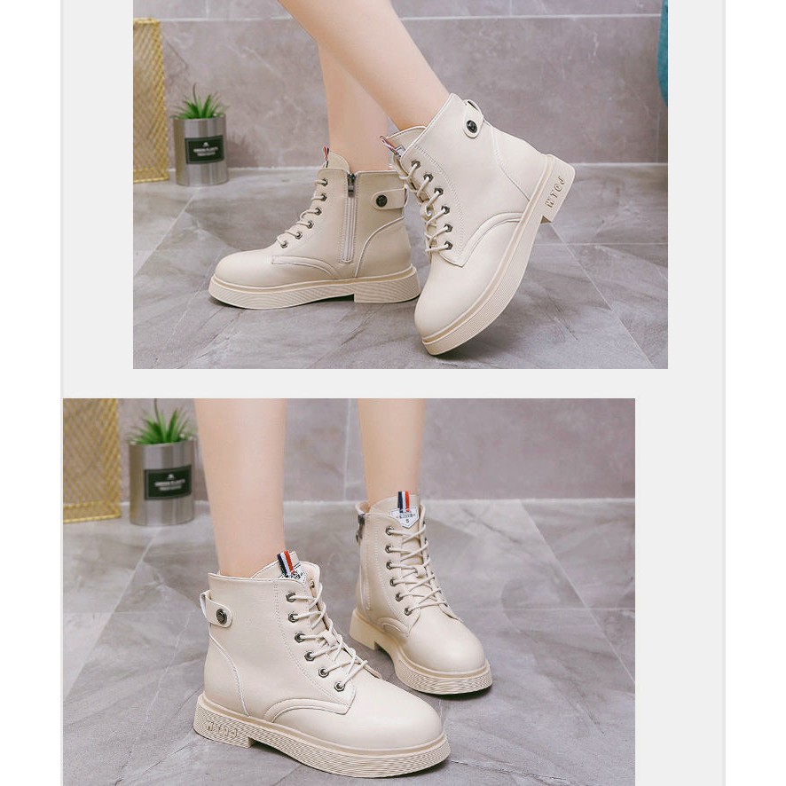 Giày bốt Martin phong cách Anh quốc cổ cao gót Thấp ❤Có màu đen và trắng❤ | BigBuy360 - bigbuy360.vn