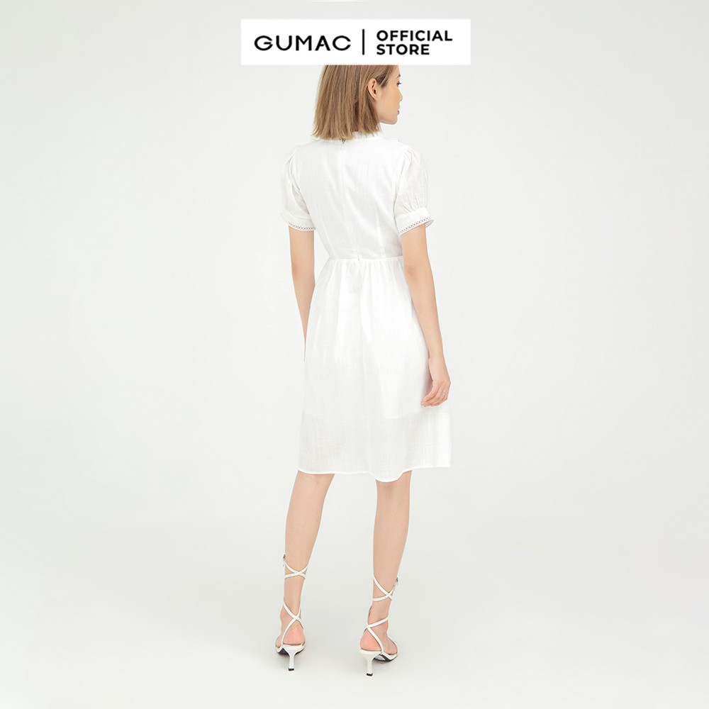 [Mã MABR07062 giảm 8% tối đa 50K đơn từ 249K] Đầm nữ babydoll thêu GUMAC cổ phối bèo dễ thương DB515 | BigBuy360 - bigbuy360.vn