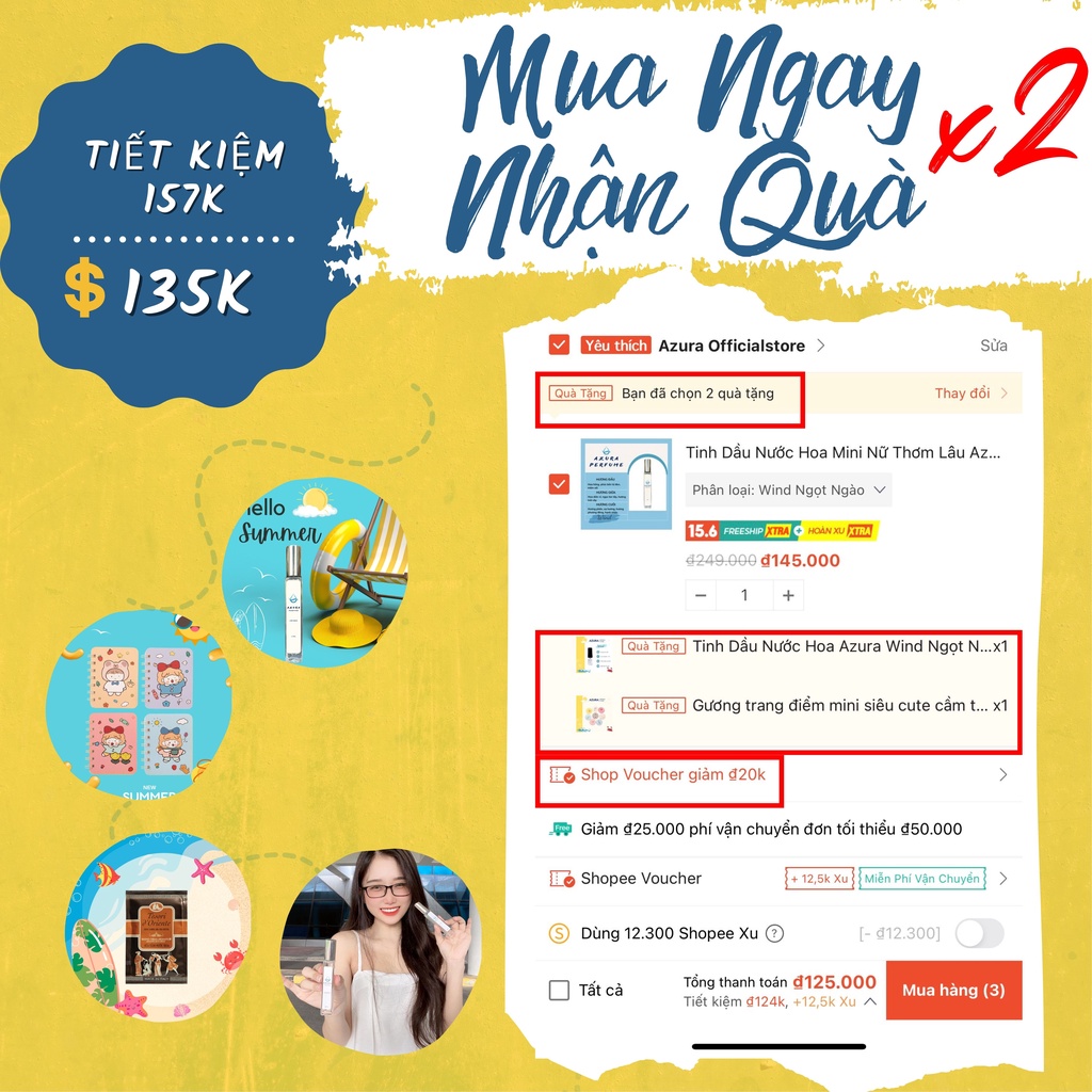 Tinh Dầu Nước Hoa Azura Wind Ngọt Ngào Thơ Ngây Dạng Chai Xịt 12Ml