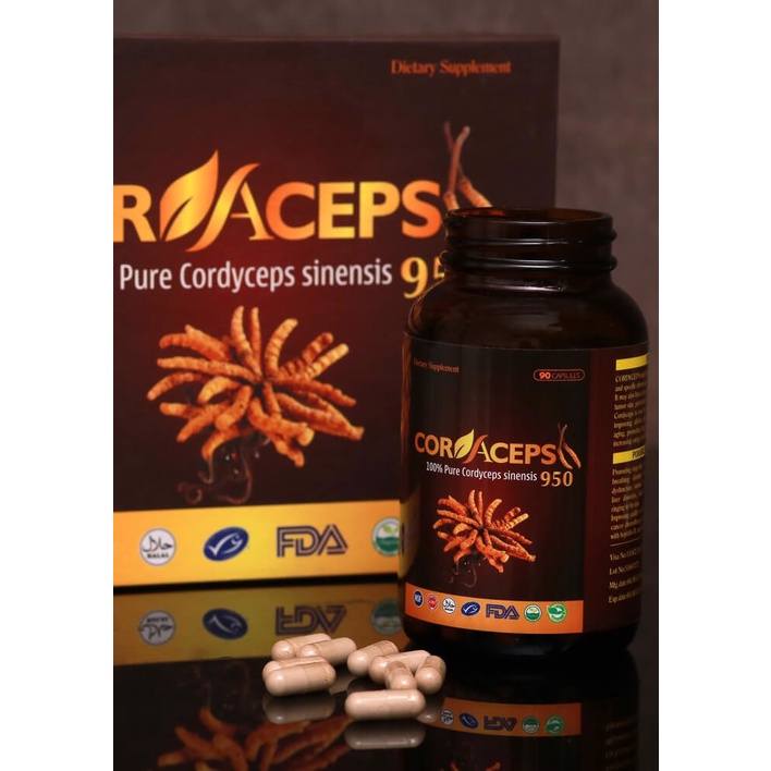 Viên đông trùng hạ thảo Cordaceps 950 giảm suy nhược hộp 90 viên - Chính Hãng Canada