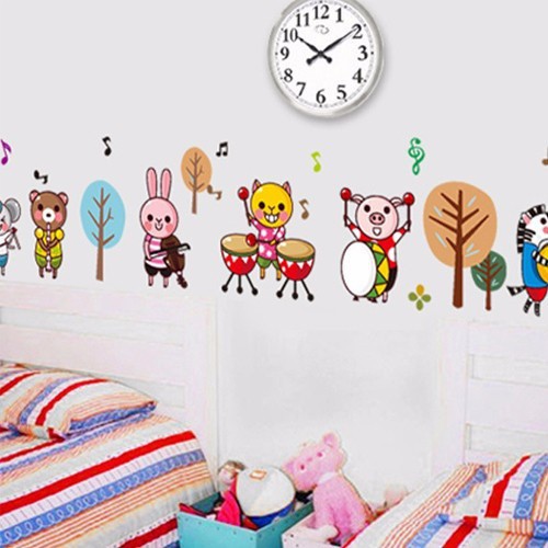 Decal dán tường động vật đánh trống cho bé AY7155