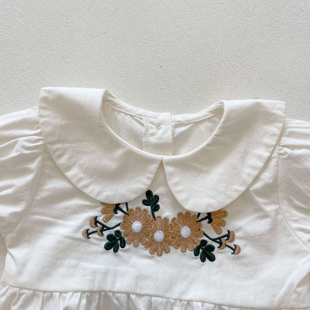 Áo liền quần tay ngắn họa tiết hoa thêu xinh xắn dành cho bé gái