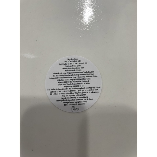 Set 2 dĩa gốm trắng men to,đẹp(kt:23,5*23,5*3,8cm)