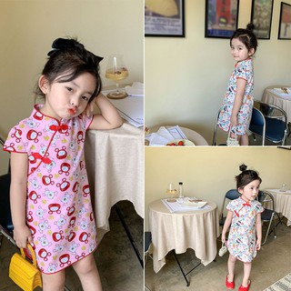 Đầm Sườn Xám Cotton Phong Cách Trung Hoa Cho Bé Gái 12-6 Tuổi