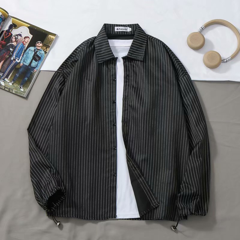 Korean Fashion Striped Men's Long Sleeve Shirt