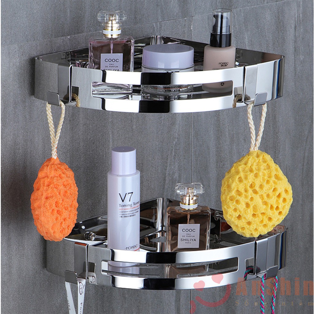 Kệ góc nhà tắm Inox 304 cao cấp AnShin chống gỉ sét - gắn tường bằng bắt vít hoặc dán keo