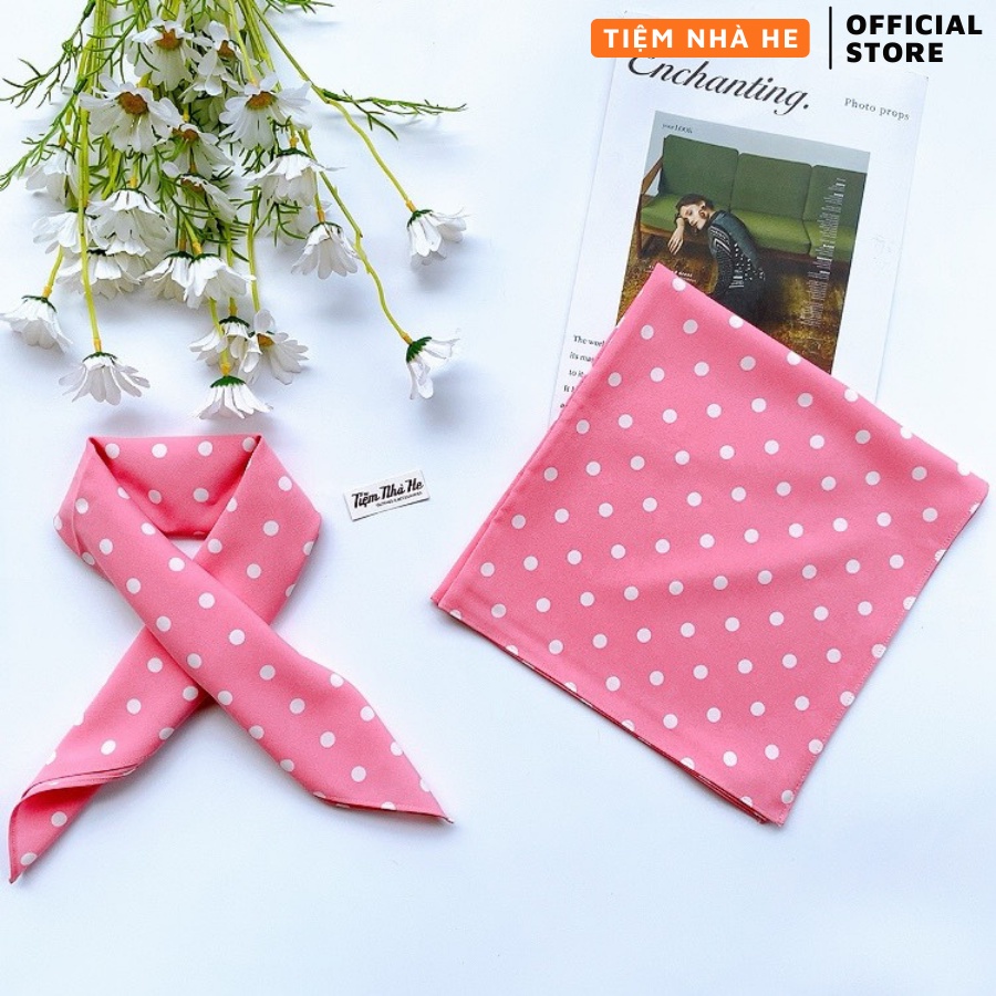 Khăn Bandana Họa Tiết Chấm Bi Đội Đầu Cho Bé Gái Tiệm Nhà He Turban Quàng Cổ Size 50x50cm