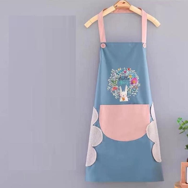 Tạp dề thỏ chống thấm nước kèm khăn lau tay bên hông có túi để đồ tiện dụng ( tuyển khách sỉ)