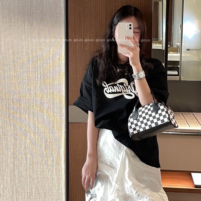 NRVP Áo Thun Nữ Ngắn Tay In Chữ Phong Cách Hàn Quốc