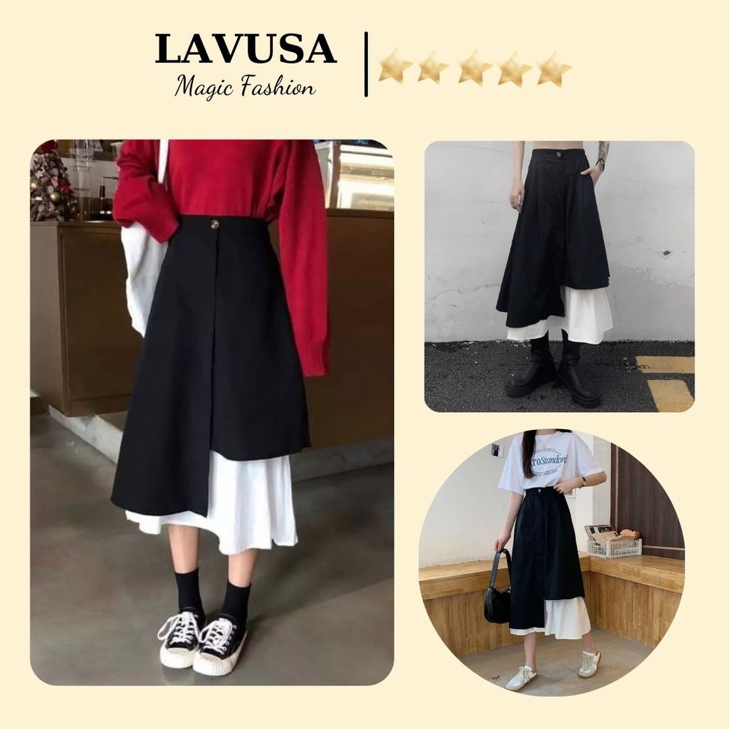 Chân váy dài 🌺FREESHIP🌺 Chân váy phối 2 màu cạp cao ulzzang Hàn Quốc LAVUSA | BigBuy360 - bigbuy360.vn