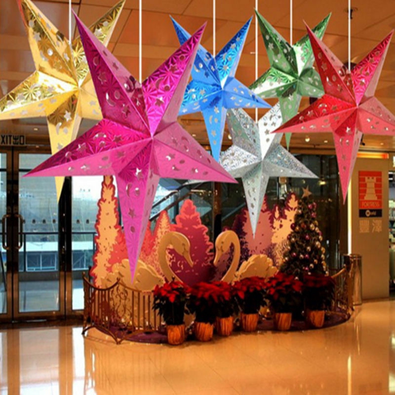 Phụ kiện hình ngôi sao bằng giấy 30cm gắn trang trí cây thông Noel DIY