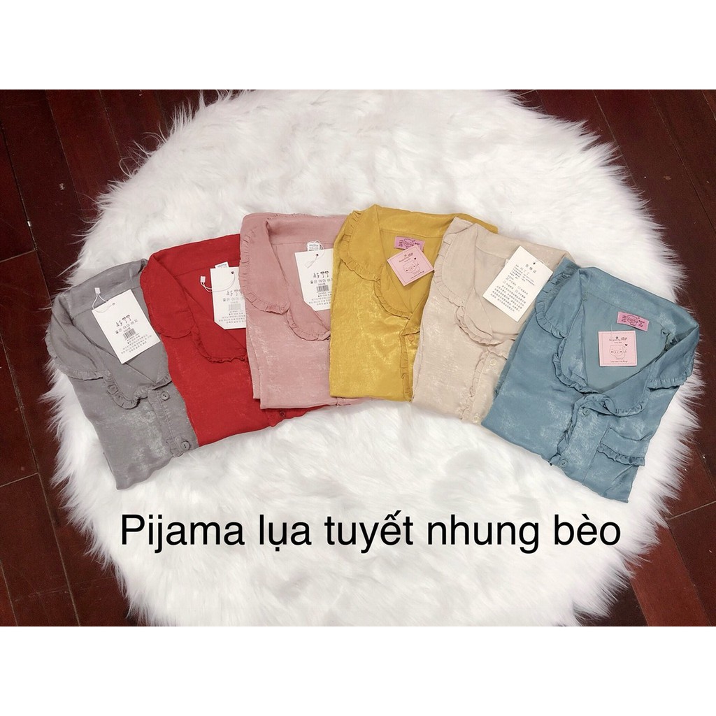 Bộ pijama lụa tuyết nhung viền bèo loại