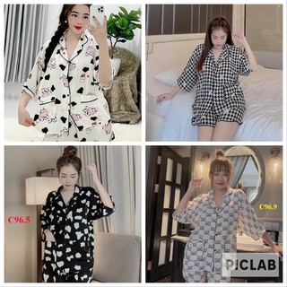 Bộ đồ Pijama Mango lụa thiết kế Quần Sooc Họa tiết chất liệu mát lịm