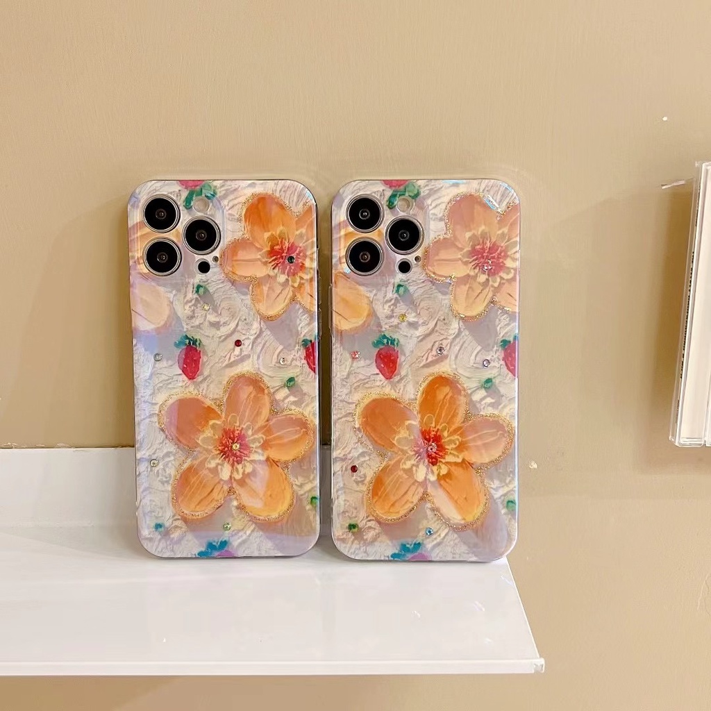Ốp Điện Thoại tpu Mềm Họa Tiết Hoa Màu Cam/Xanh Dương Cho Iphone 12 pro max 11 pro max xs max xr x 13promax 7plus