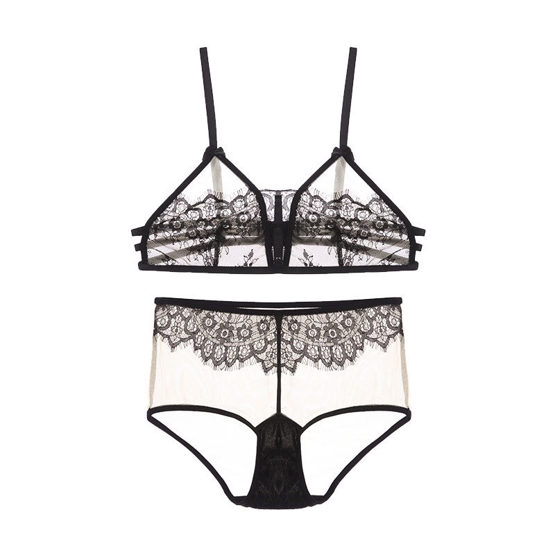 QR291 - Bralette Ren Kèm Quần Voan Cạp Cao Xuyên Thấu Gợi Cảm