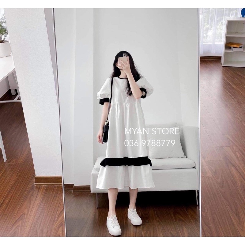 VÁY BABY DOLL PHỐI BÈO ĐEN DÁNG DÀI CỰC XINH