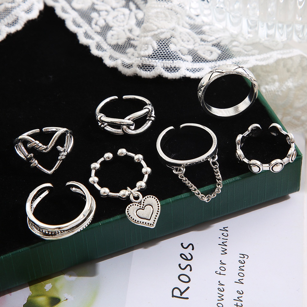 Set 7 Nhẫn Đeo Tay Kim Loại Vintage Cho Nữ