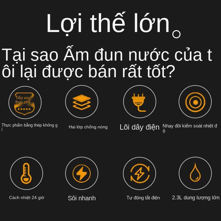 ấm điện bán cầu cách gia dụng tự động- tắt đun nước sôi bằng thép không gỉ 304 nhanh pha trà