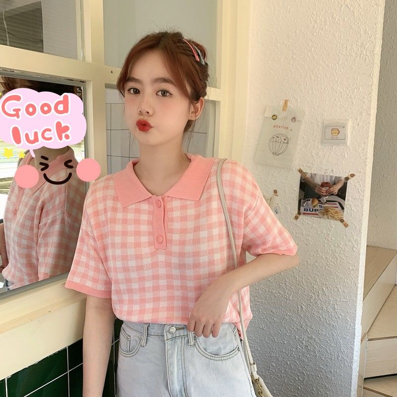 Áo Dệt Kim Ngắn Tay Dáng Ôm Xinh Xắn Thời Trang Hàn Quốc Cho Nữ