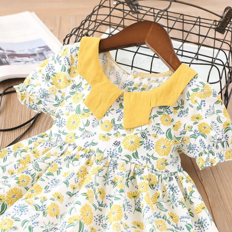 [NHẬP KIDTET hoàn 15% xu đơn 150k] Đầm ngắn tay in hoa dễ thương cho bé gái