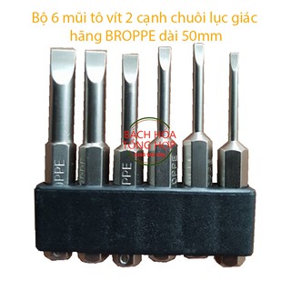 Bộ 6 mũi tô vít 2 cạnh chuôi lục giác cho khoan pin và khoan điện dài 50mm hãng BROPPE
