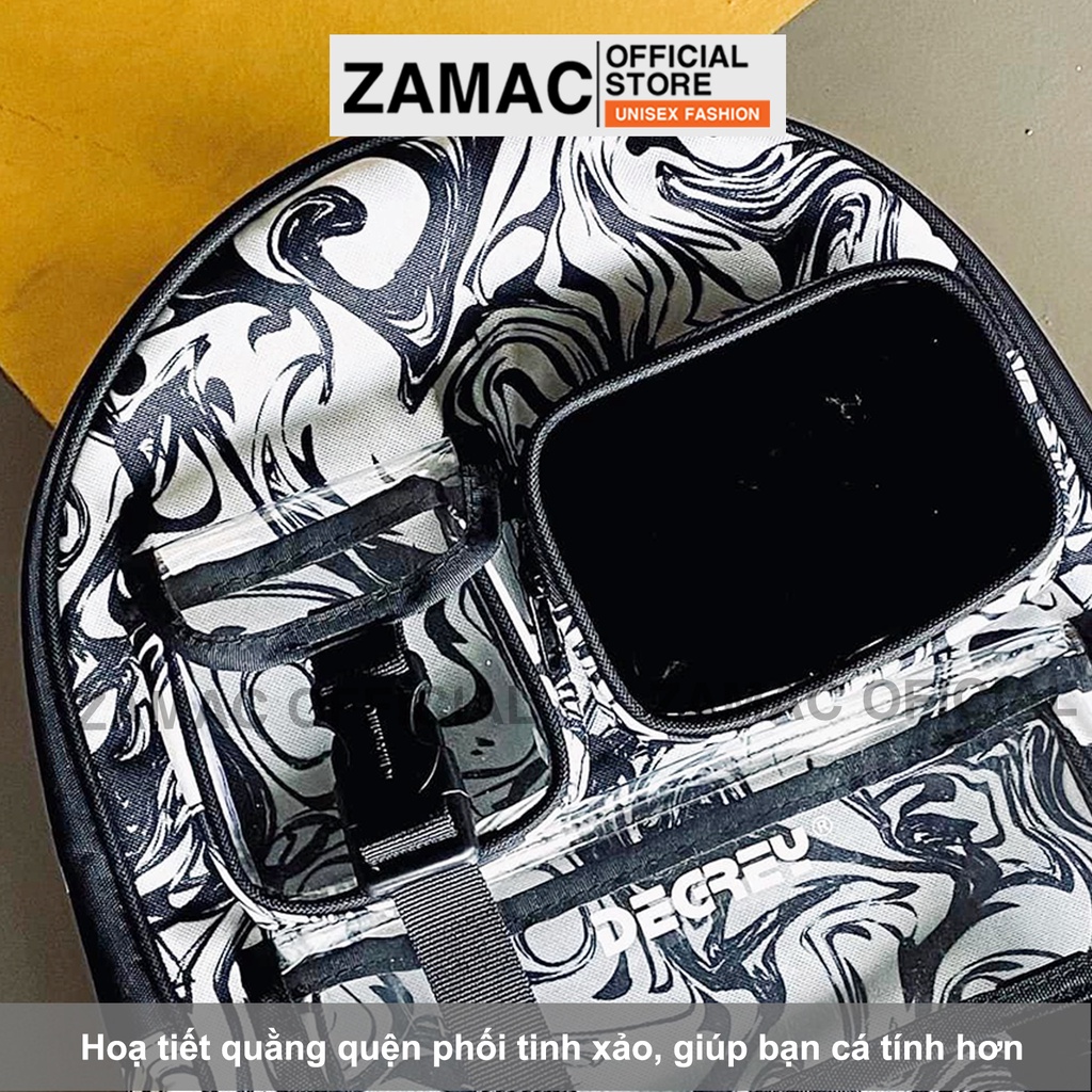 Balo Degrey đi học quằng quện ZAMAC cặp học sinh phối sọc trắng đen Unisex ZB5