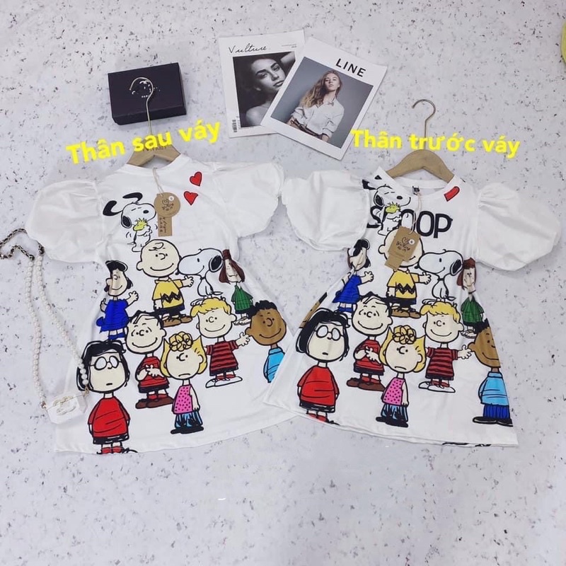 Váy Suông Hoạt Hình Mickey Snoopy Tay Bồng Dễ Thương Cho Bé Gái Size 8-32kg Kèm Ảnh Thật TB18