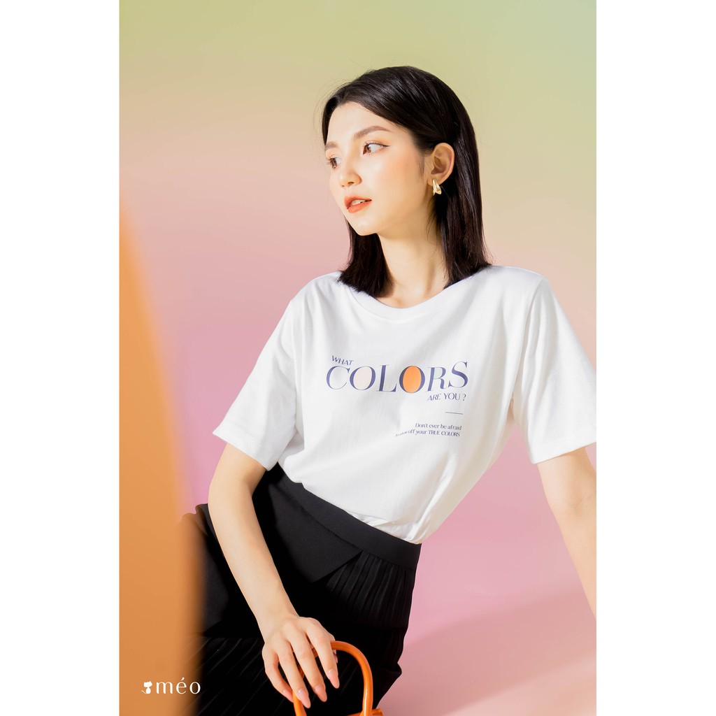 Áo thun tay lỡ Méo shop phông chữ cổ tròn cotton in chữ What color are you freesize form rộng