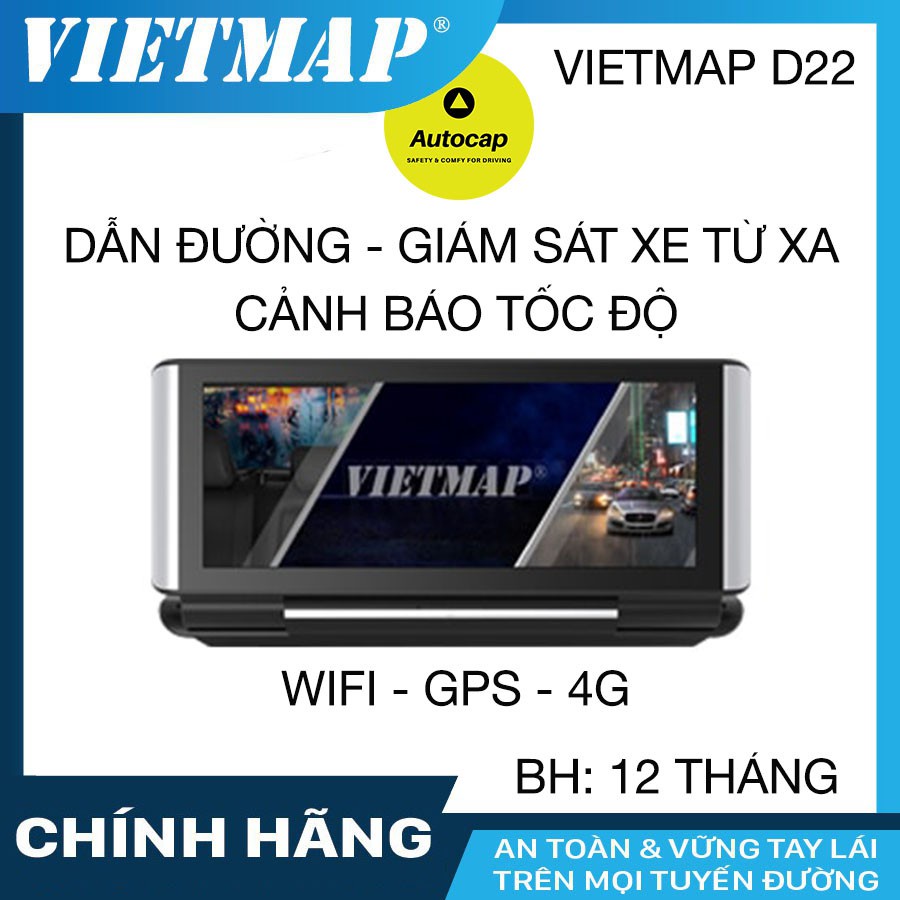 Camera hành trình VIETMAP D22 cho xe ô tô- Dẫn đường S1-Phát Wifi-KM thẻ nhớ 32/64/128GB, SIM 4G