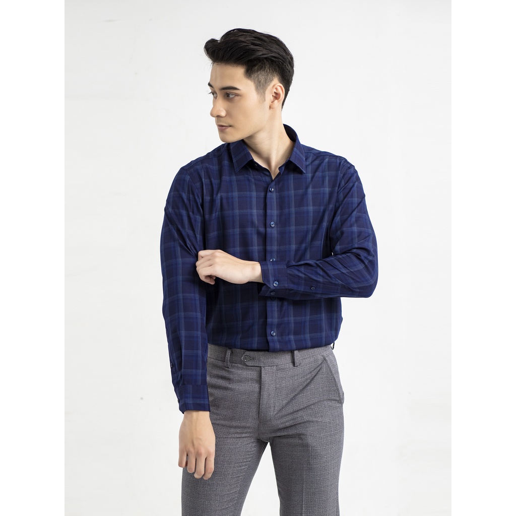 ÁO SƠ MI NAM DÀI TAY ARISTINO Dáng Slimfit Màu Xanh Tím Than Họa Tiết Kẻ Trẻ Trung Dễ Phối Đồ ALS19001 | BigBuy360 - bigbuy360.vn