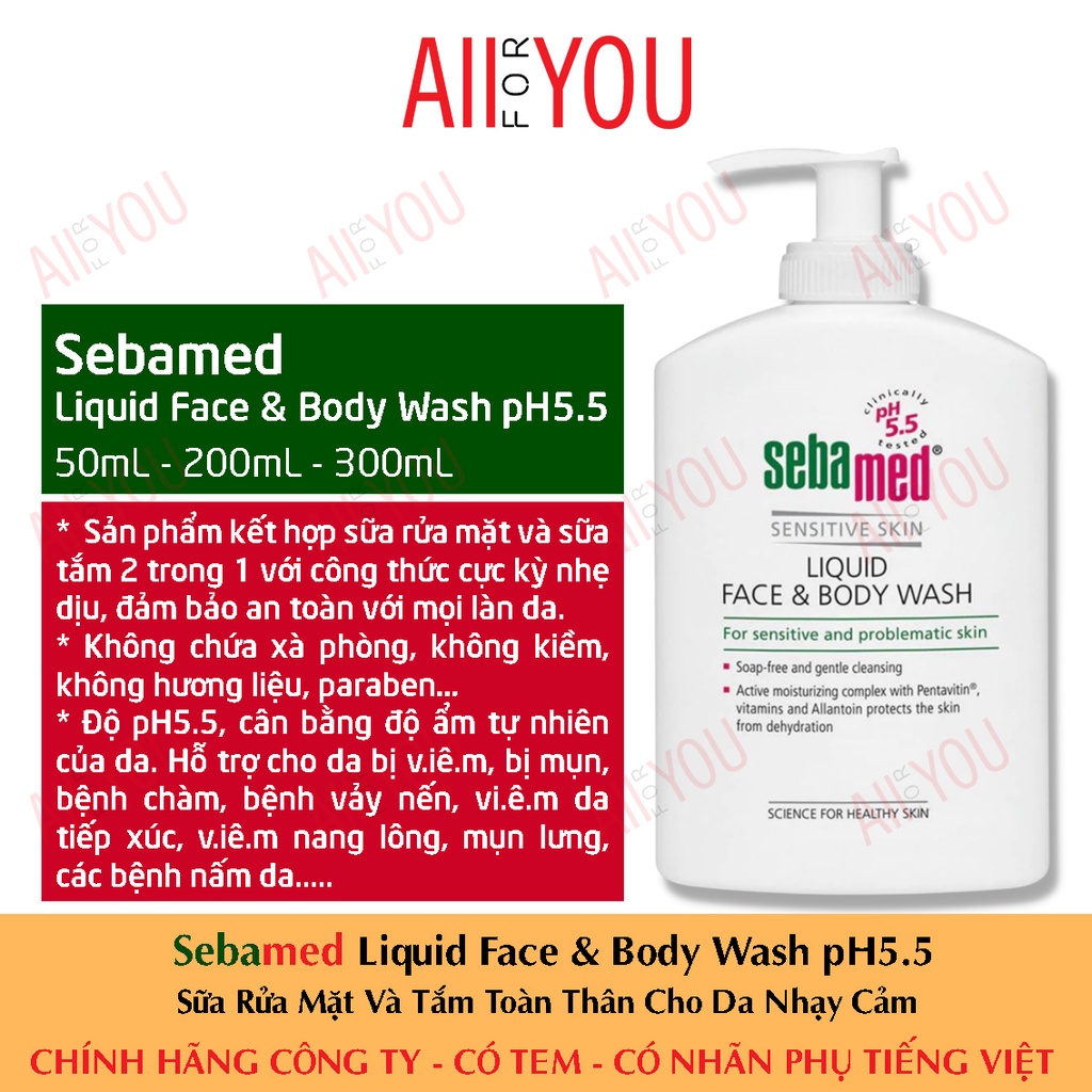 Sebamed pH5.5 Liquid Face Body Wash - Sữa Rửa Mặt Và Tắm Toàn Thân Cho Da Nhạy Cảm.