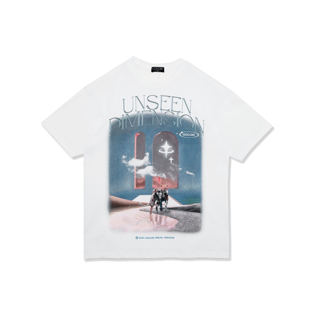 [Mã INCU50 giảm 50K đơn 250K] Áo thun 'GOLDIE UNSEEN DIMENSION' 100% cotton 2 chiều màu trắng