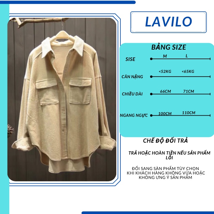 Áo sơ mi nữ form rộng nhung tăm tay dài bigsize khoác ngoài phủ mong mặc nhà công sở đẹp  LAVILO ASM01