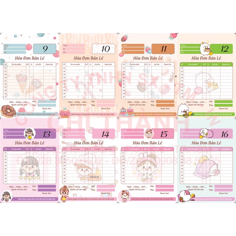 HOÁ ĐƠN BÁN LẺ CUTE 14.5x10.2cm giấy Định lượng 70