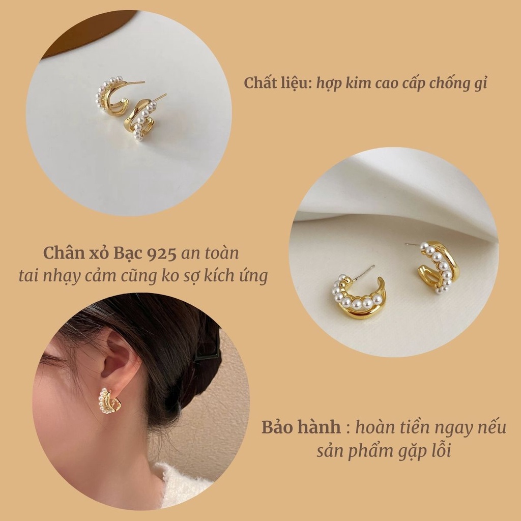 Bông tai nữ ngọc trai nhân tạo  Her Acessories  hoa tai tròn phụ kiện trang sức Hàn Quốc H122