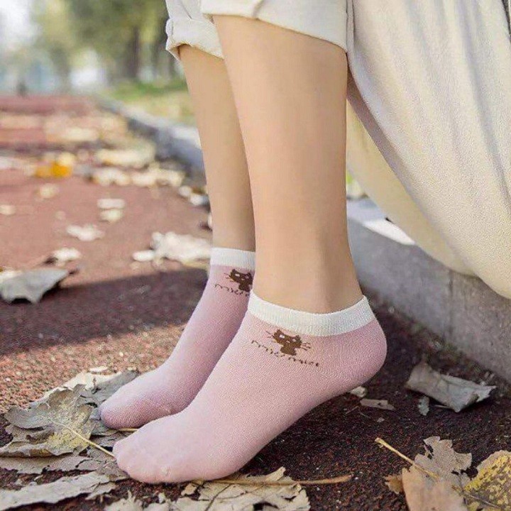 Tất Nữ Cổ Ngắn Hình Mèo chất đẹp, thoáng hút mồ hôi - Cổ thấp nam trơn chất vải mềm dày thoáng khí