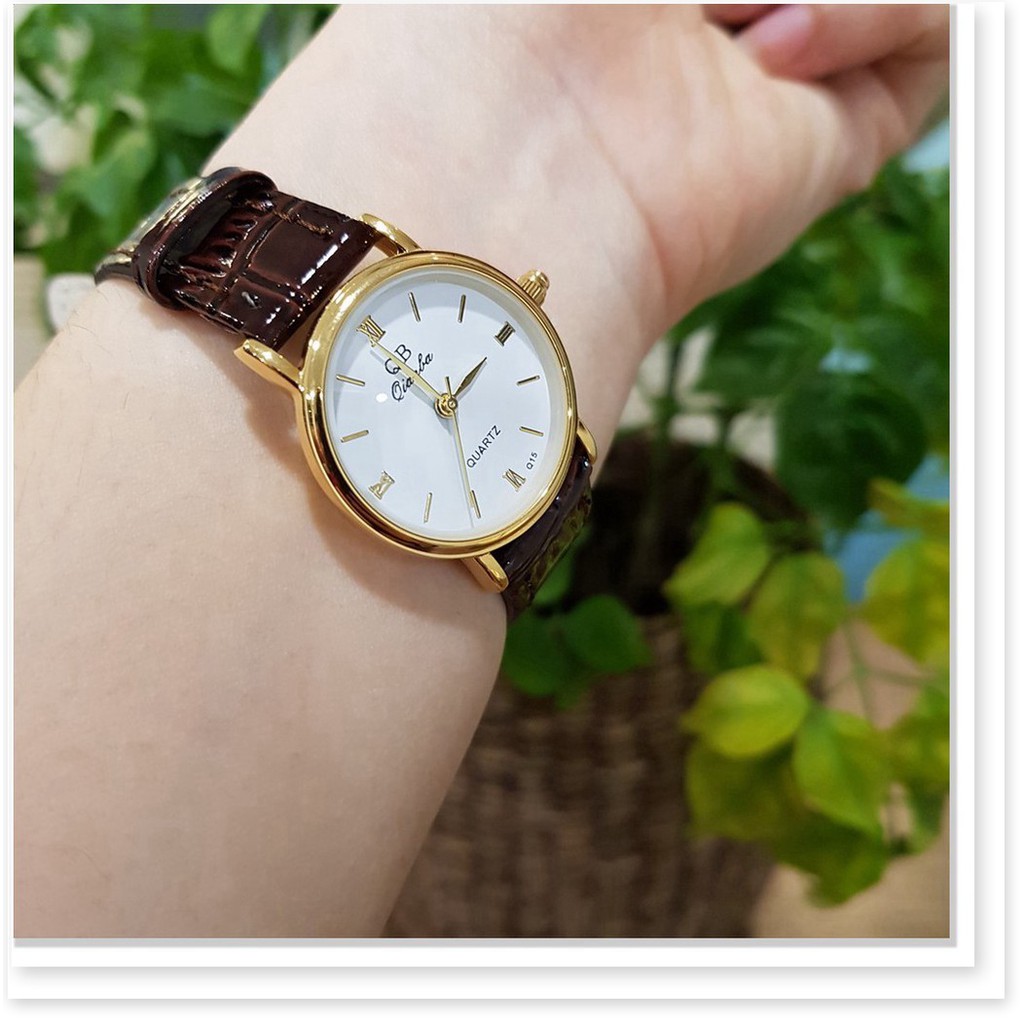 Đồng hồ nữ QB dây da viền vàng thời trang chống nước chống xước tuyệt đối 3atm Tony Watch 68