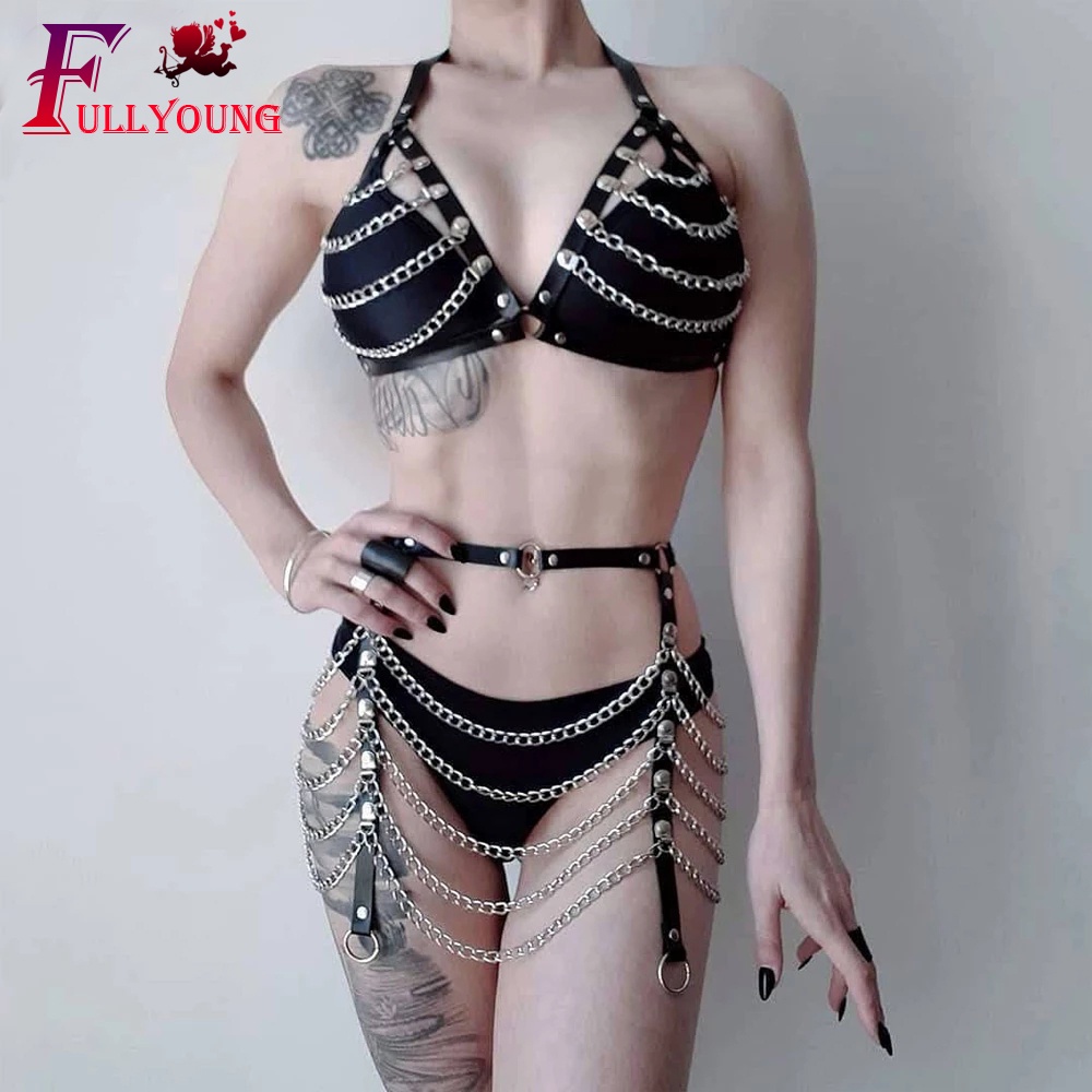 Dây Đai Da Đeo Hông Phối Xích Phong Cách Punk Gợi Cảm Cho Nữ