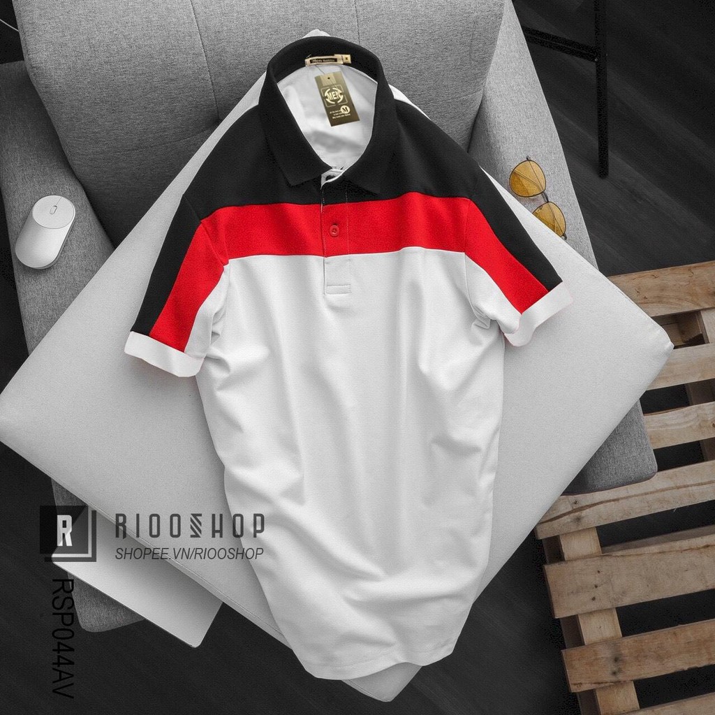 Áo thun nam polo ngắn tay phối sọc màu đẹp Men RSP044AV - áo phông nam có cổ Riooshop | BigBuy360 - bigbuy360.vn