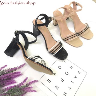 [Hình thật] S58 Sandal nữ quai ngang phối kẻ đế 5cm thời trang nữ tính