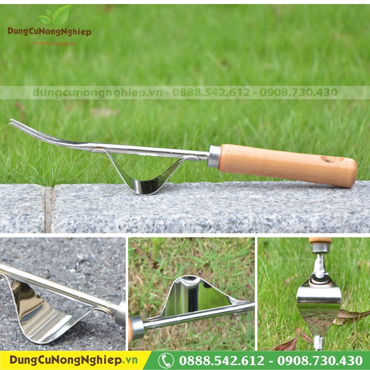 Dụng cụ nhổ cỏ 32cm cán gỗ lưỡi inox bứng được hết rể cỏ sạch sẽ