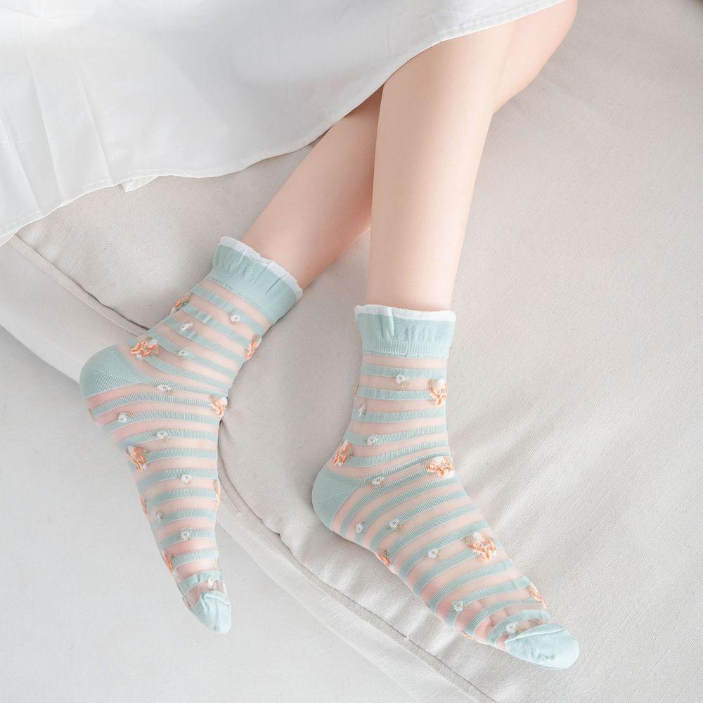 QQMALL Vớ Hoa Trong Suốt Thoáng Khí Phối Bèo Phong Cách Hàn Quốc Ngọt Ngào Cho Nữ