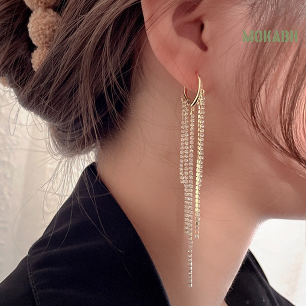 1 Đôi Bông Tai Dáng Dài Đính Đá Thời Trang Dành Cho Nữ