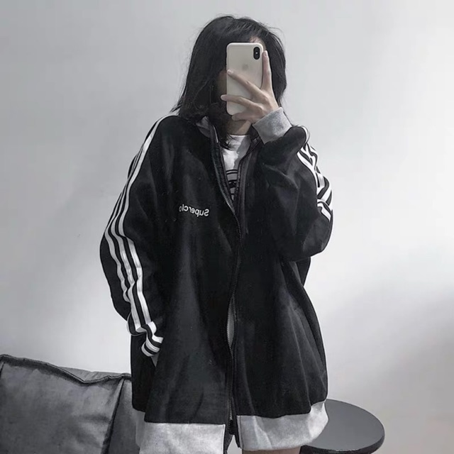 Áo khoác hoodie nỉ 3 sọc