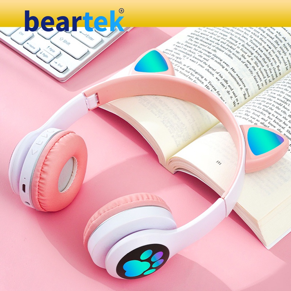 Tai nghe bluetooth Beartek tai mèo chụp tai VZV-23M đèn led đổi màu gaming