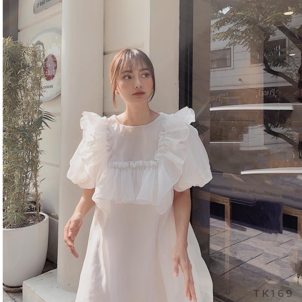 Đầm babydoll voan xốp viền bèo